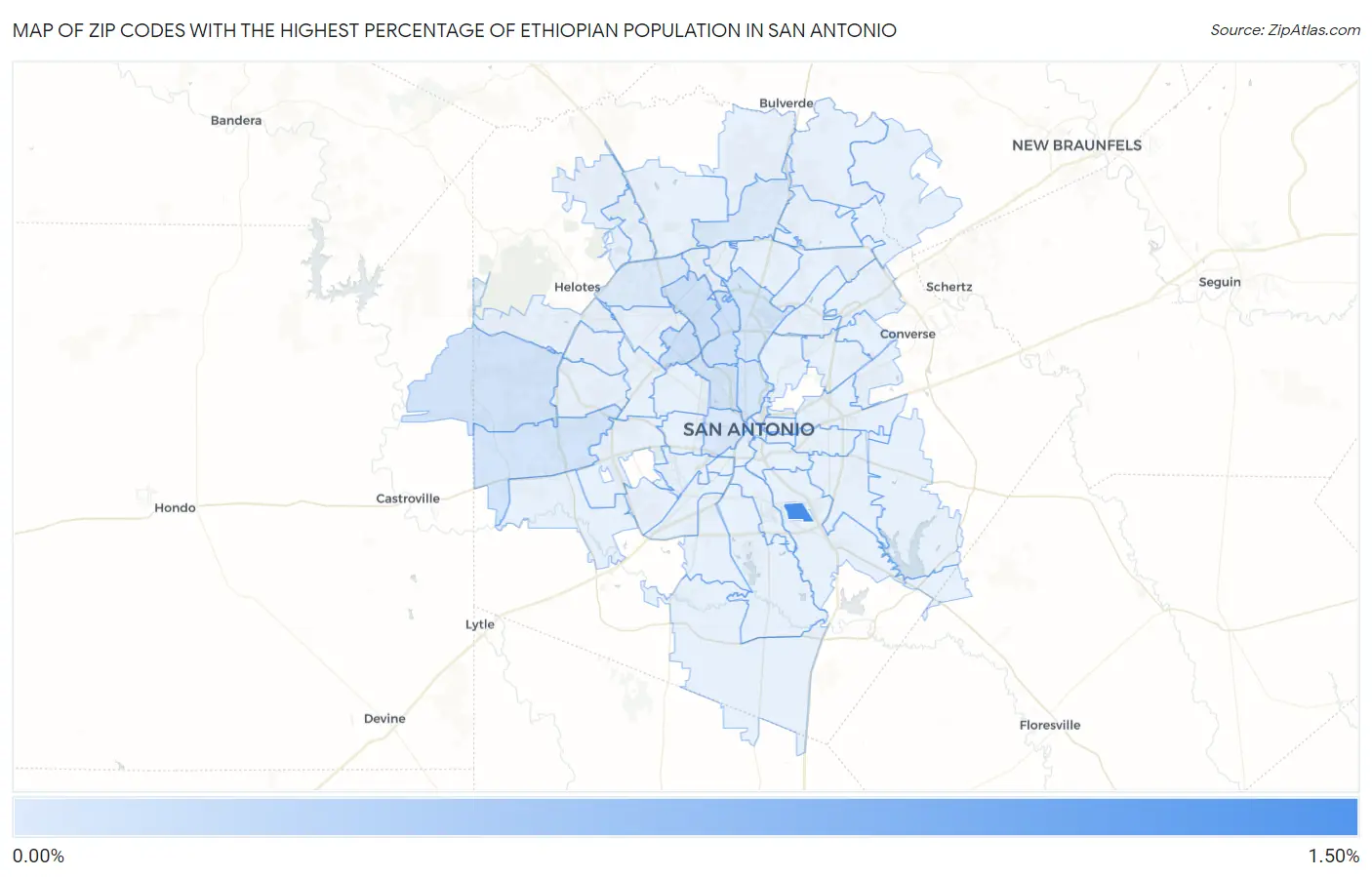 Zip Codes with the Highest Percentage of Ethiopian Population in San Antonio Map