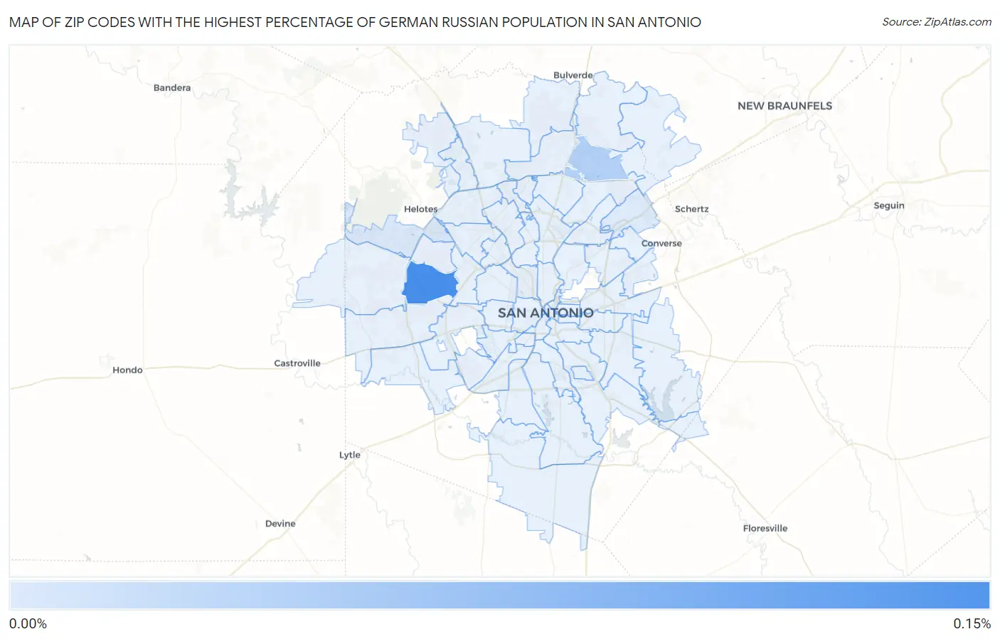 Zip Codes with the Highest Percentage of German Russian Population in San Antonio Map
