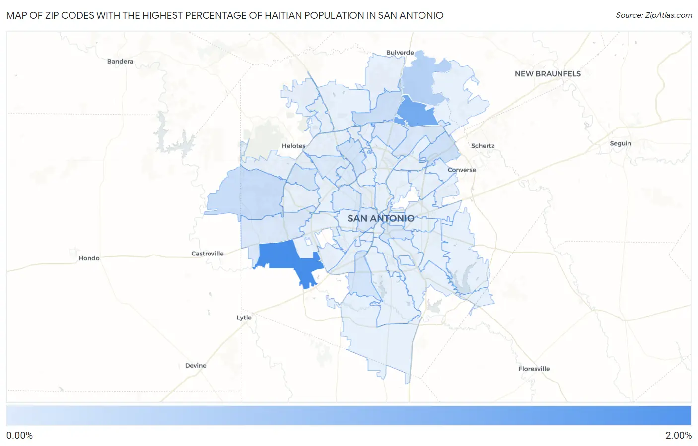 Zip Codes with the Highest Percentage of Haitian Population in San Antonio Map