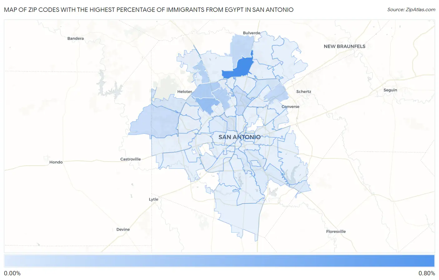 Zip Codes with the Highest Percentage of Immigrants from Egypt in San Antonio Map
