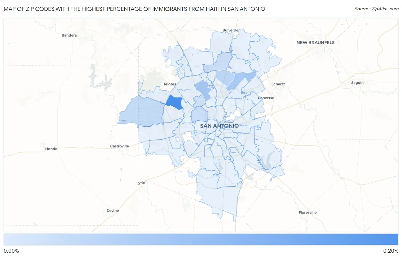 Zip Codes with the Highest Percentage of Immigrants from Haiti in San Antonio Map