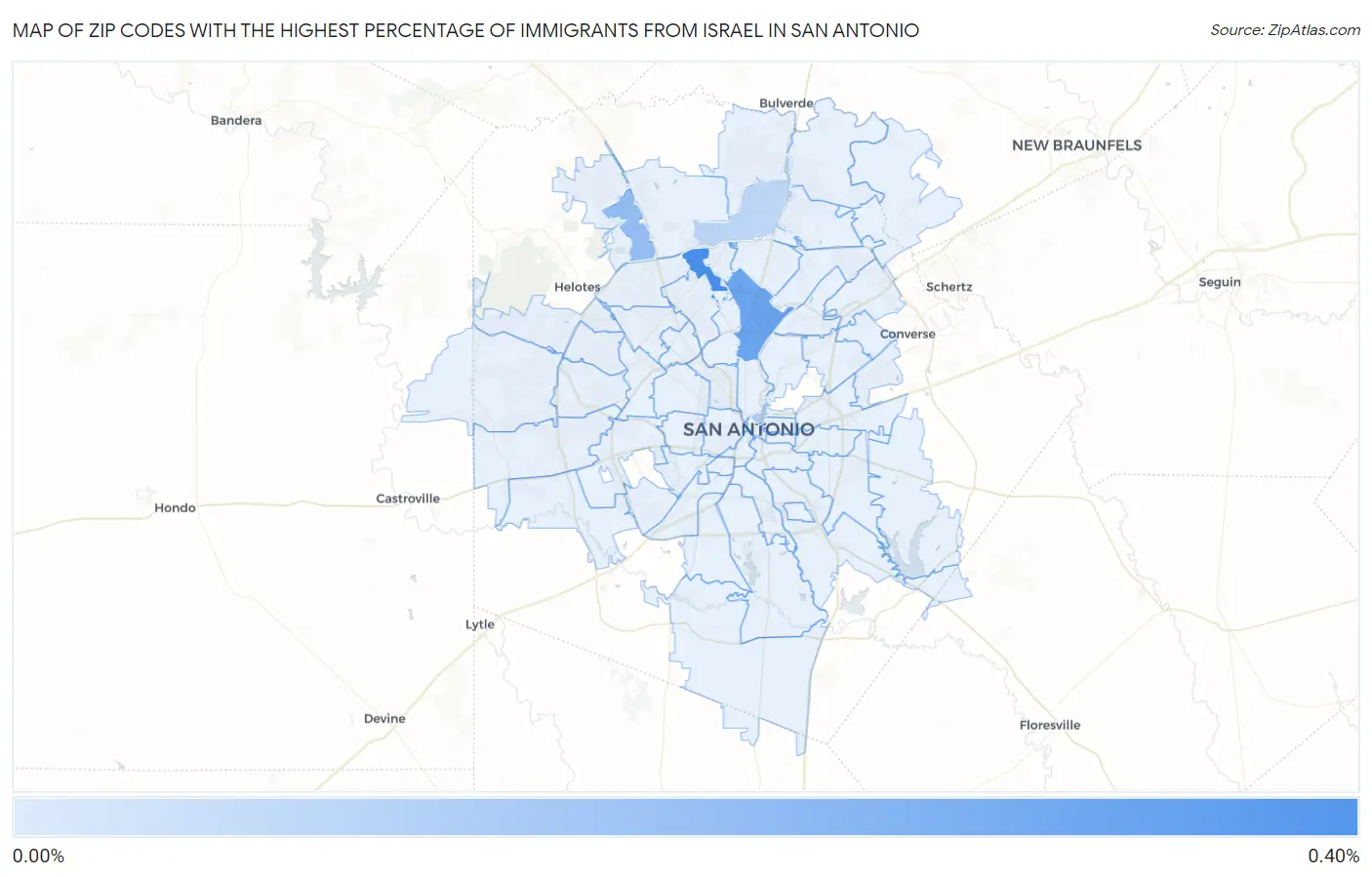 Zip Codes with the Highest Percentage of Immigrants from Israel in San Antonio Map