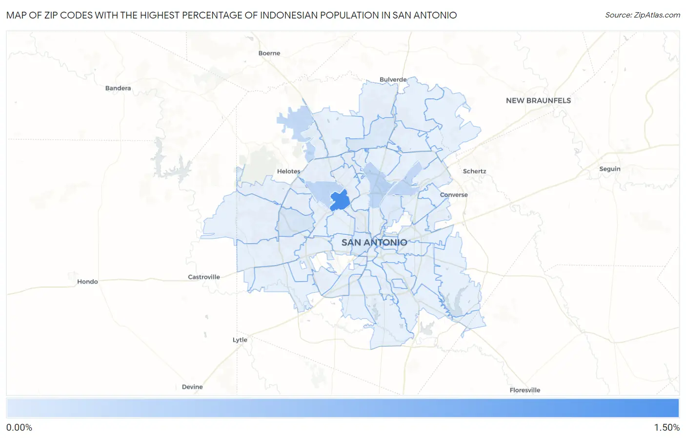 Zip Codes with the Highest Percentage of Indonesian Population in San Antonio Map
