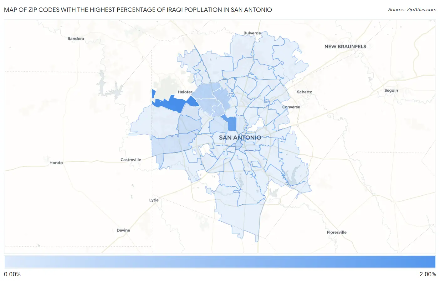 Zip Codes with the Highest Percentage of Iraqi Population in San Antonio Map