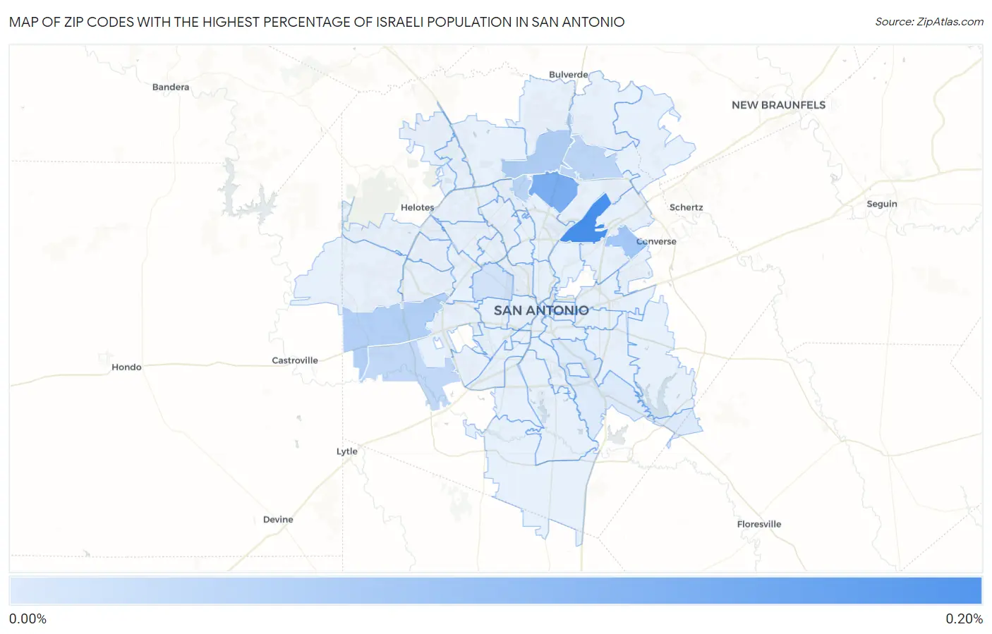 Zip Codes with the Highest Percentage of Israeli Population in San Antonio Map