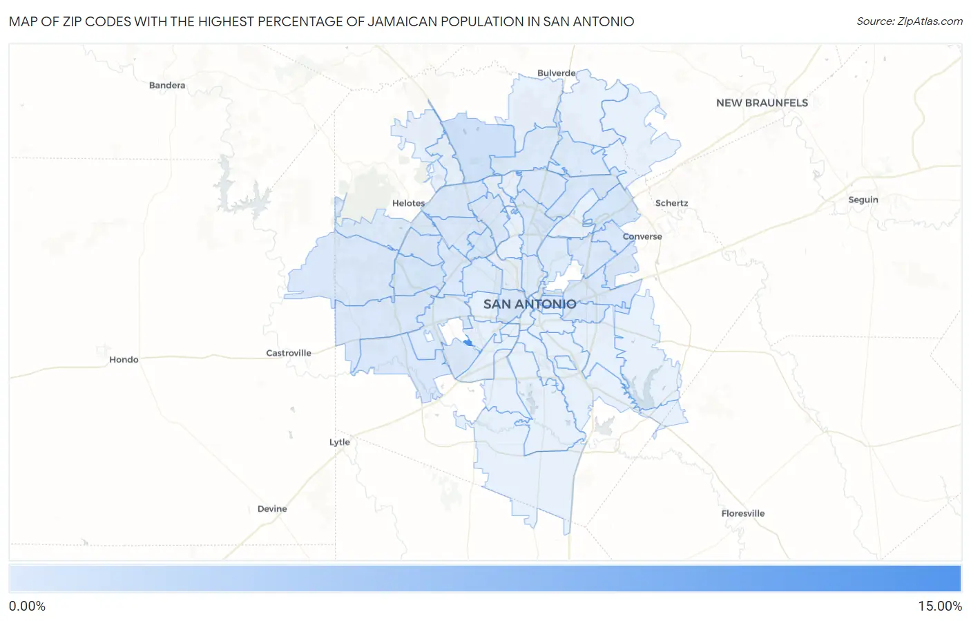 Zip Codes with the Highest Percentage of Jamaican Population in San Antonio Map