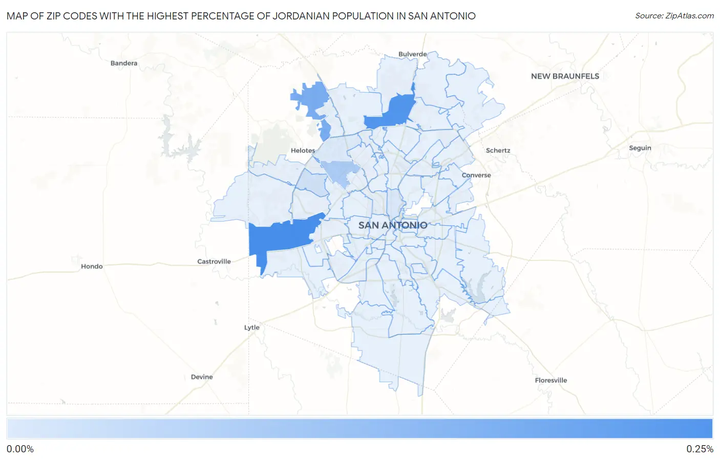 Zip Codes with the Highest Percentage of Jordanian Population in San Antonio Map
