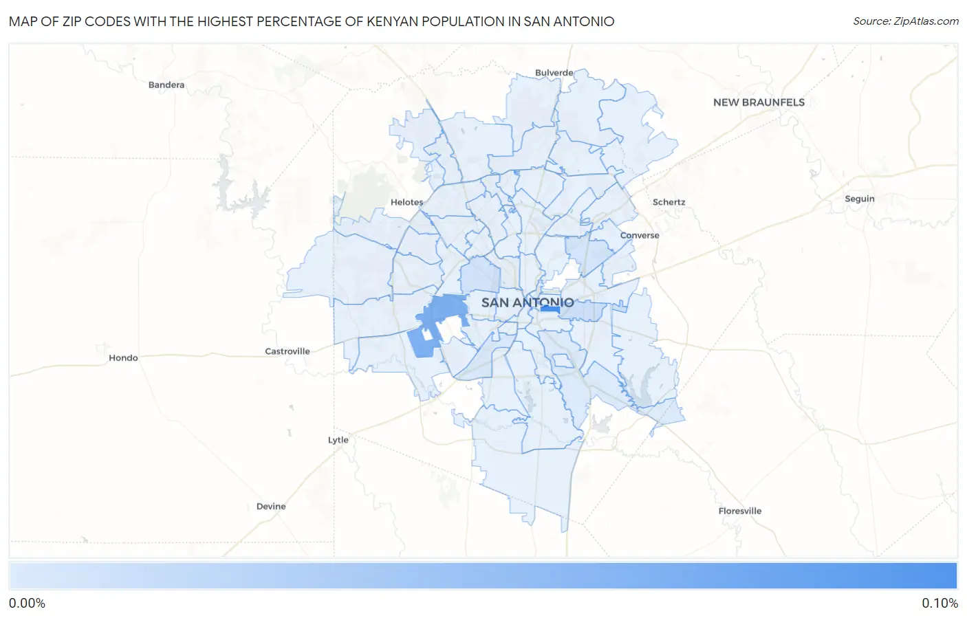 Zip Codes with the Highest Percentage of Kenyan Population in San Antonio Map