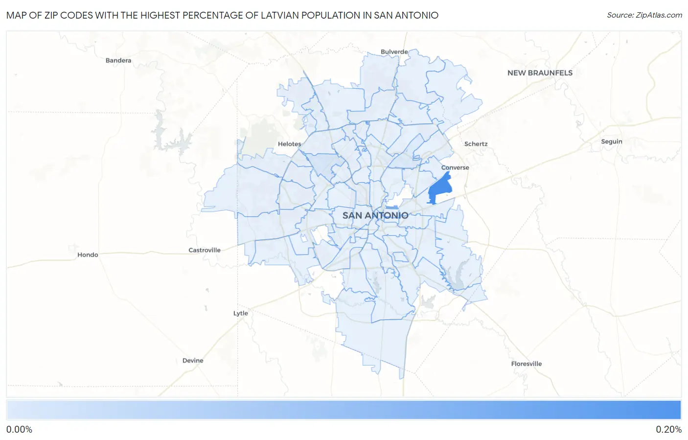 Zip Codes with the Highest Percentage of Latvian Population in San Antonio Map