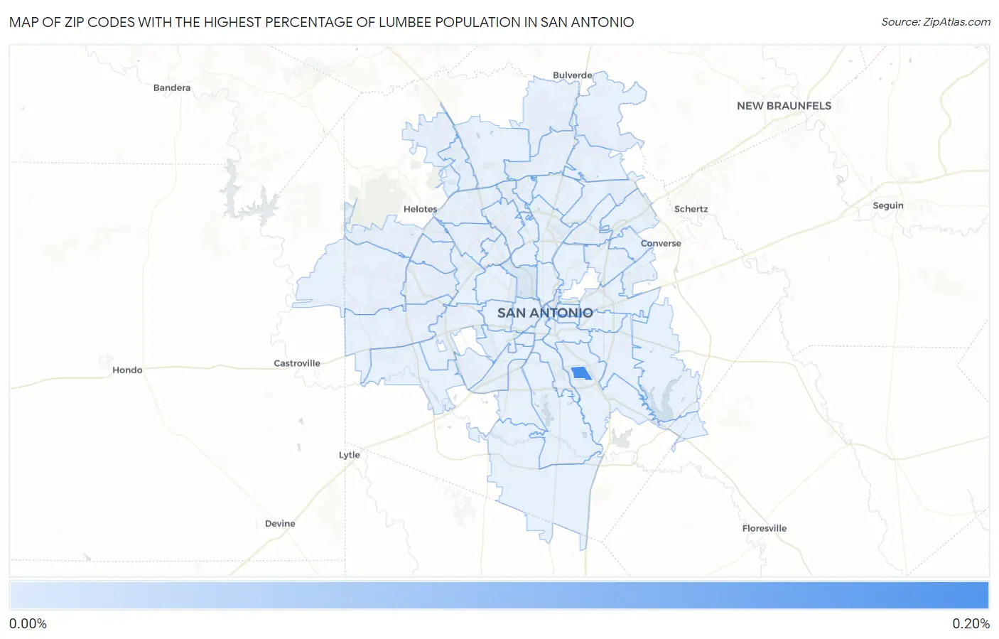 Zip Codes with the Highest Percentage of Lumbee Population in San Antonio Map