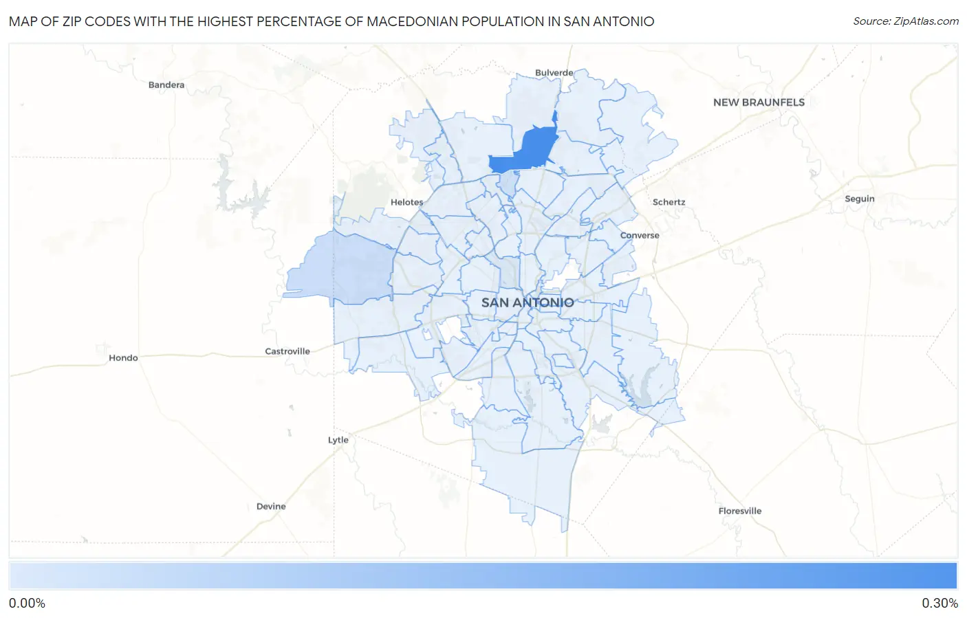 Zip Codes with the Highest Percentage of Macedonian Population in San Antonio Map