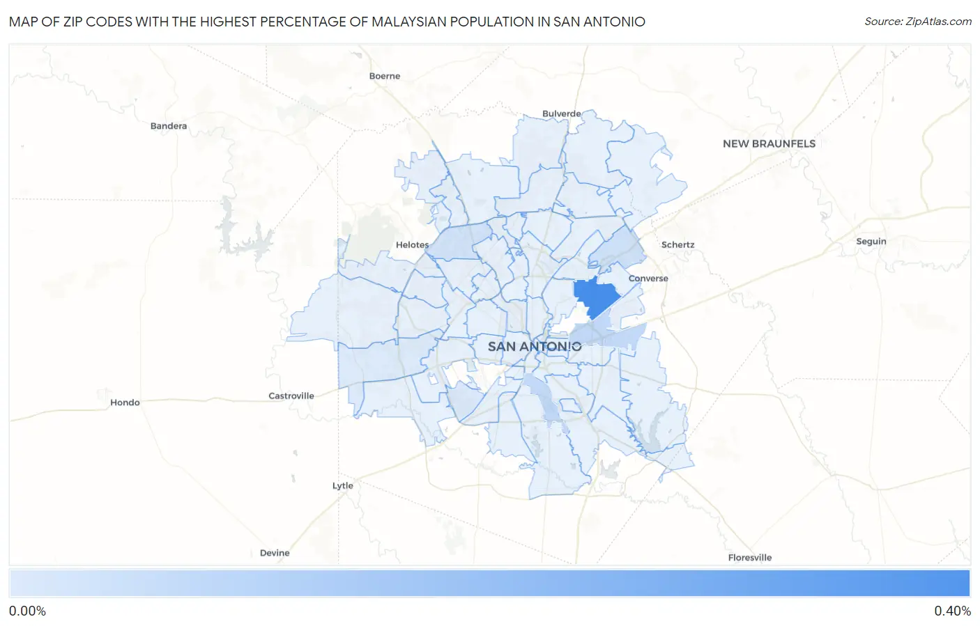 Zip Codes with the Highest Percentage of Malaysian Population in San Antonio Map