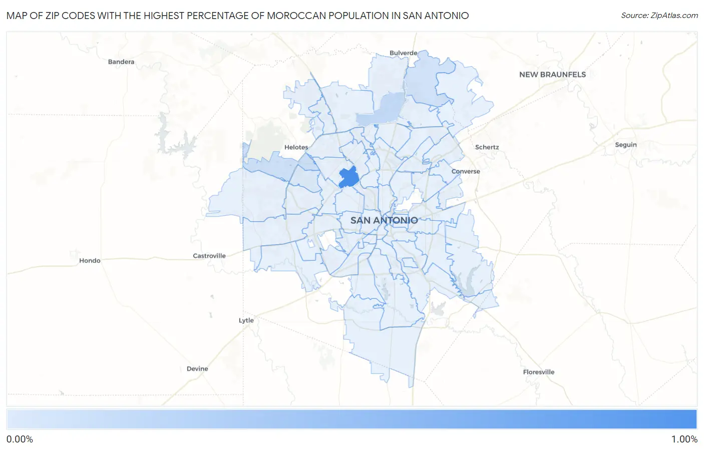 Zip Codes with the Highest Percentage of Moroccan Population in San Antonio Map