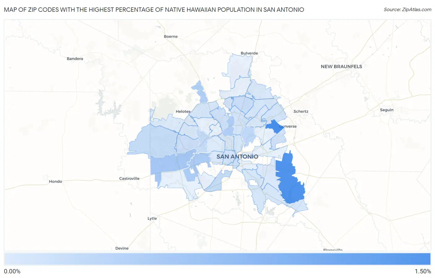Zip Codes with the Highest Percentage of Native Hawaiian Population in San Antonio Map