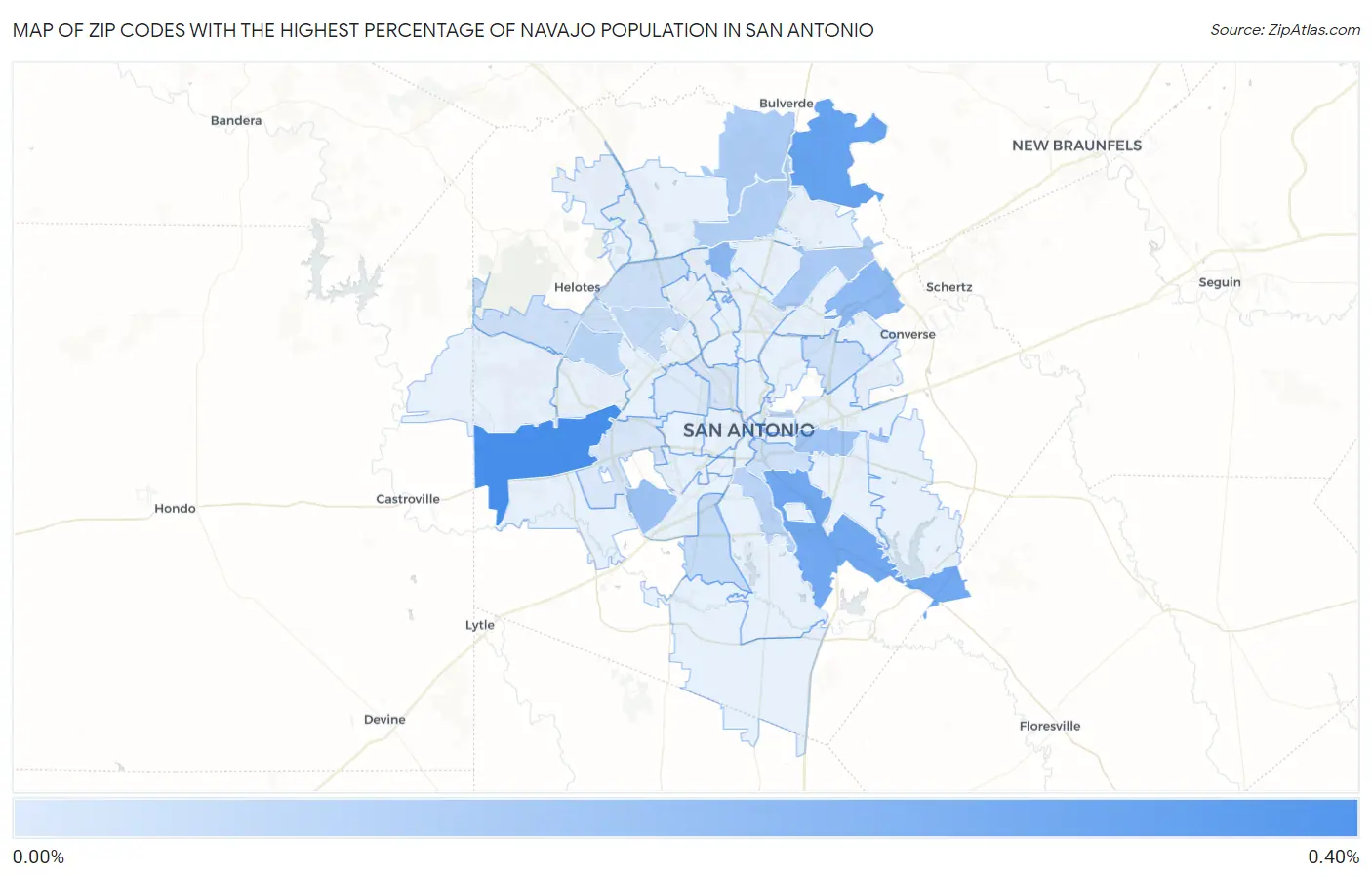 Zip Codes with the Highest Percentage of Navajo Population in San Antonio Map