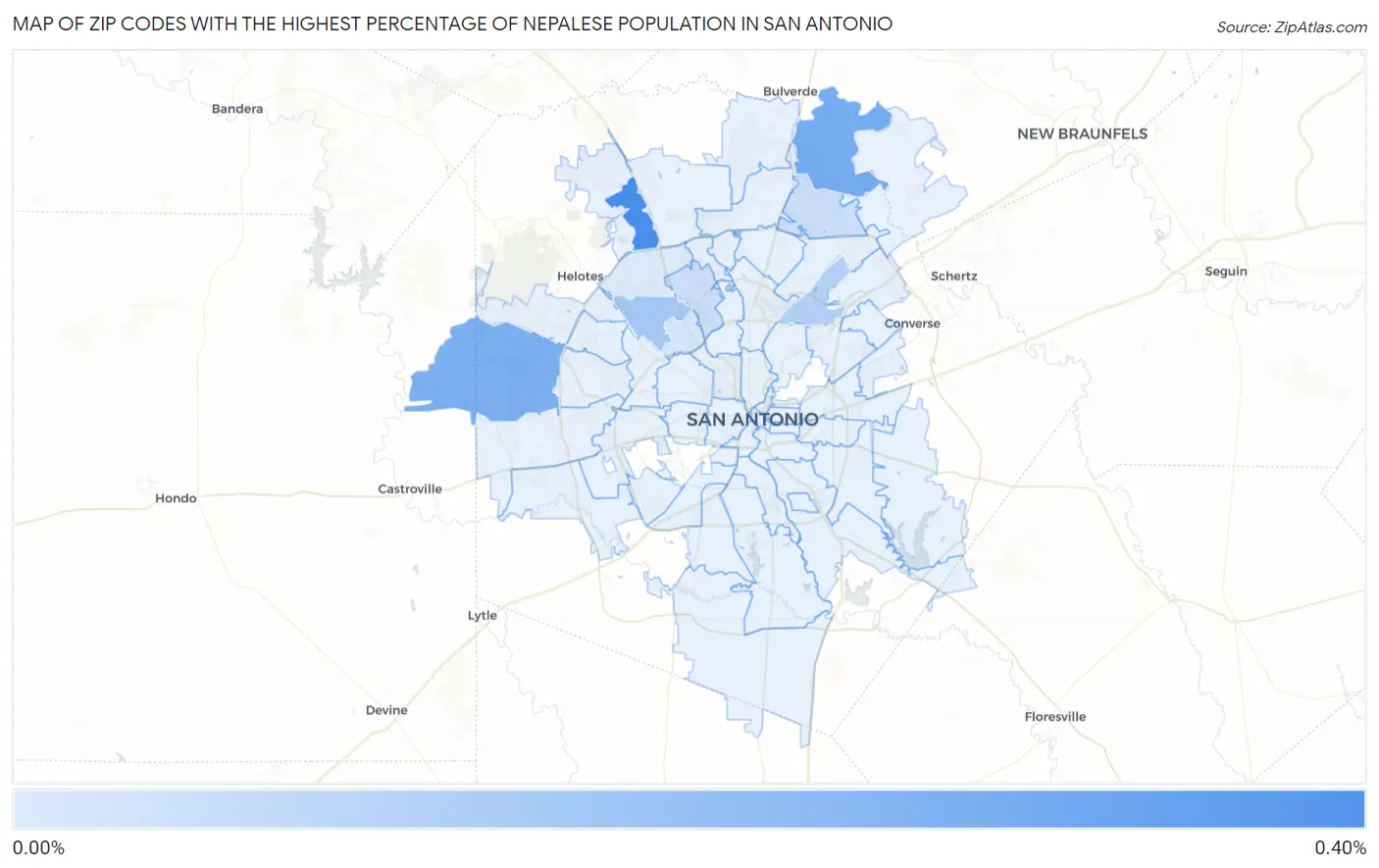 Zip Codes with the Highest Percentage of Nepalese Population in San Antonio Map