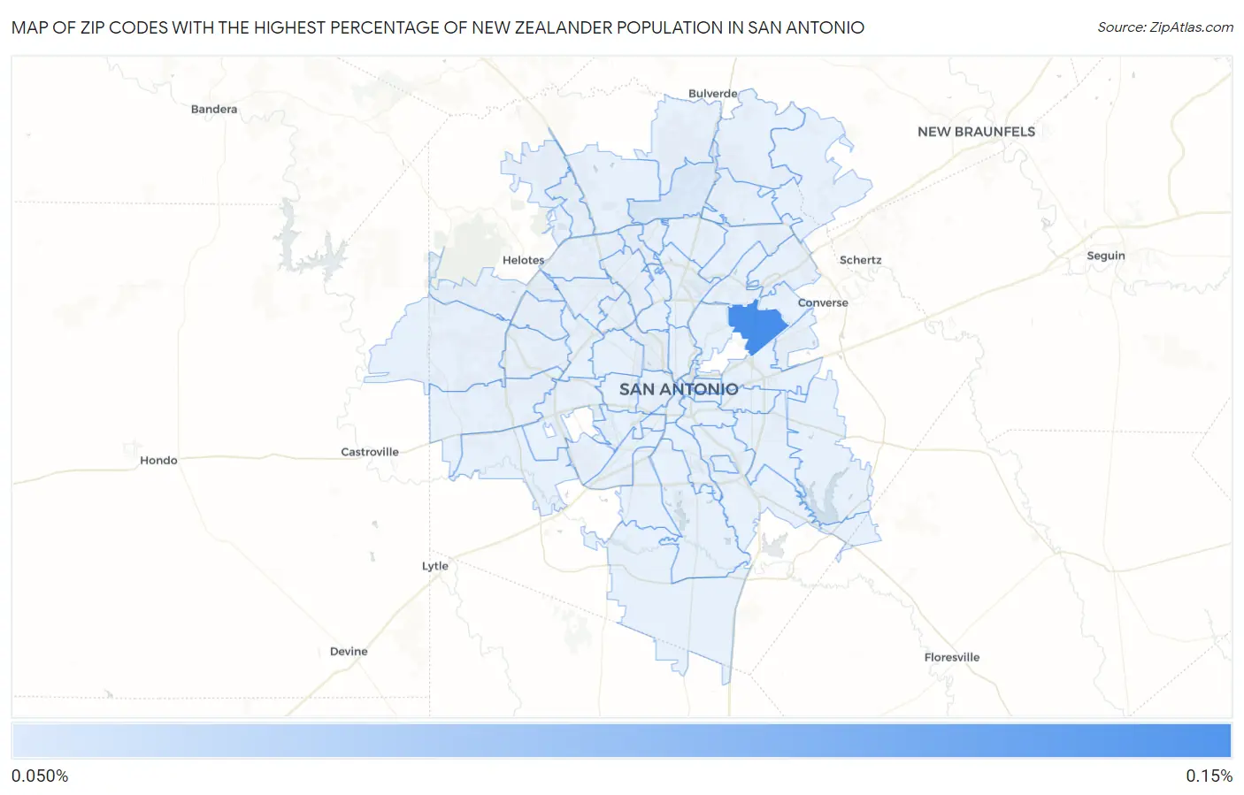 Zip Codes with the Highest Percentage of New Zealander Population in San Antonio Map