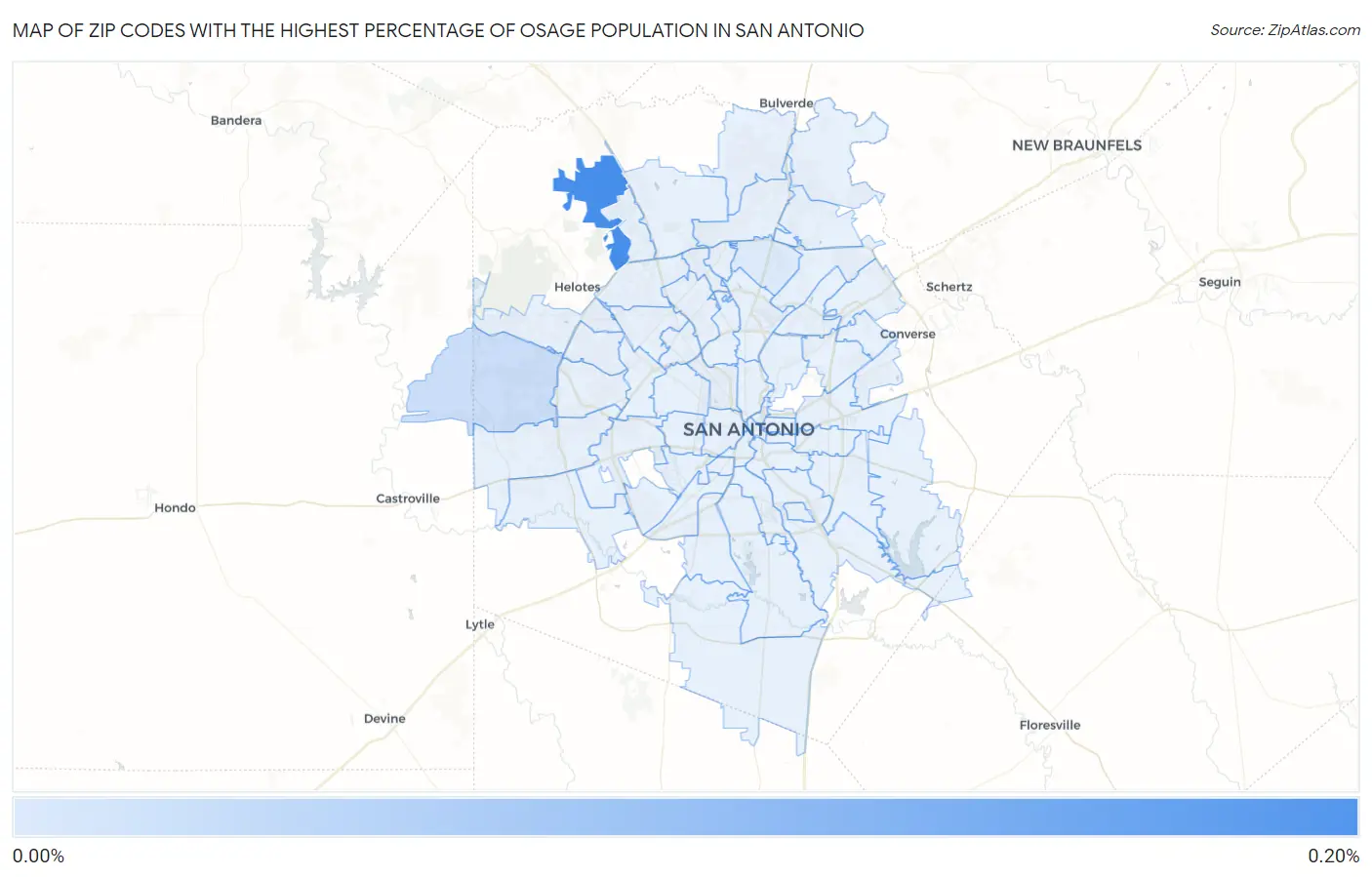 Zip Codes with the Highest Percentage of Osage Population in San Antonio Map