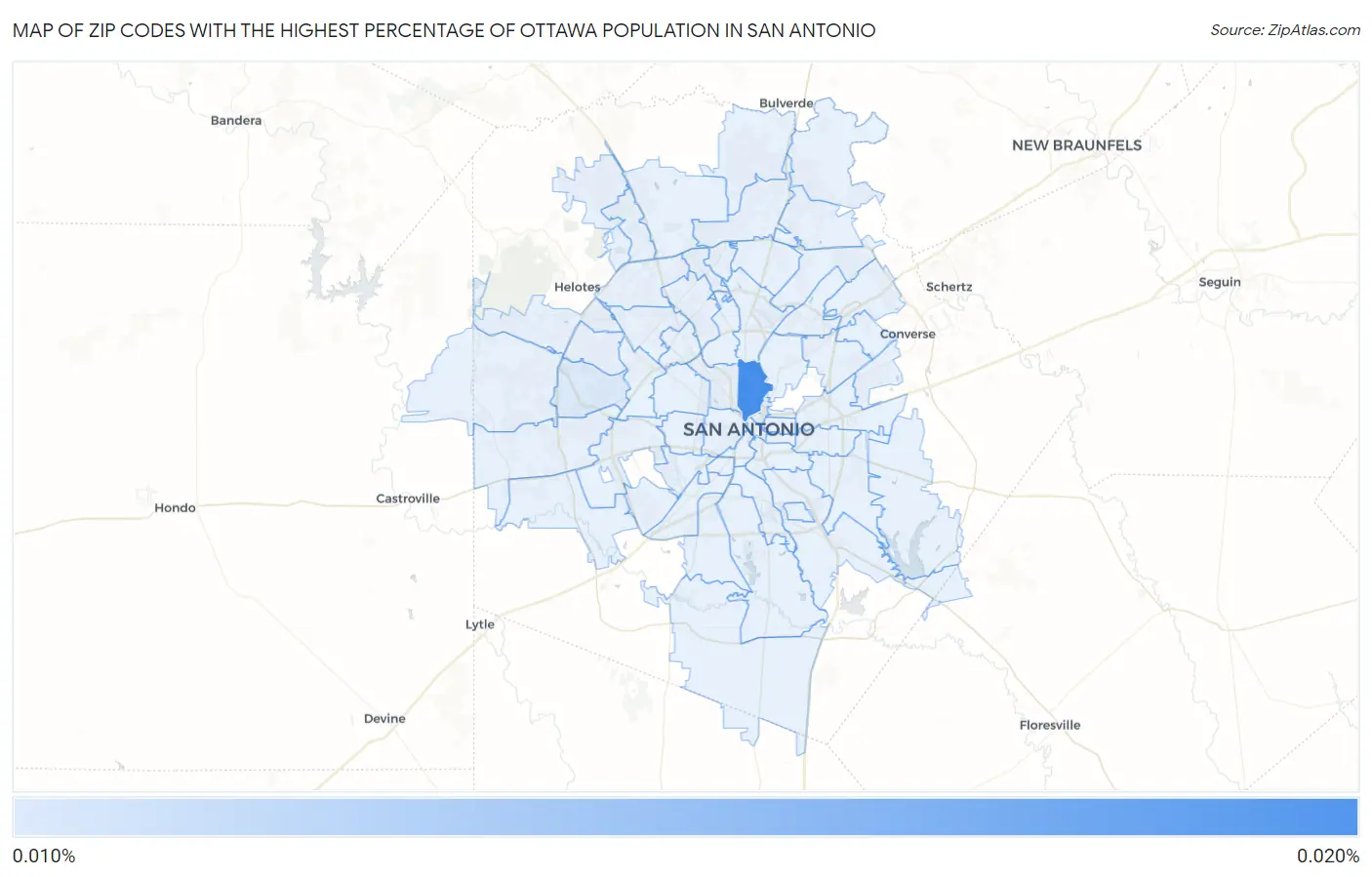 Zip Codes with the Highest Percentage of Ottawa Population in San Antonio Map