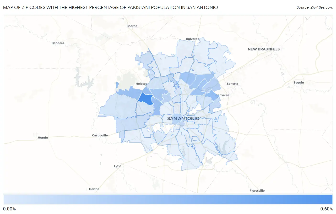 Zip Codes with the Highest Percentage of Pakistani Population in San Antonio Map