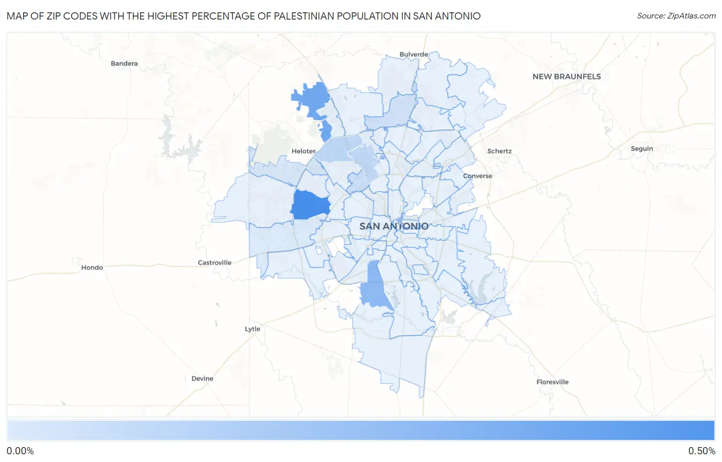 Zip Codes with the Highest Percentage of Palestinian Population in San Antonio Map