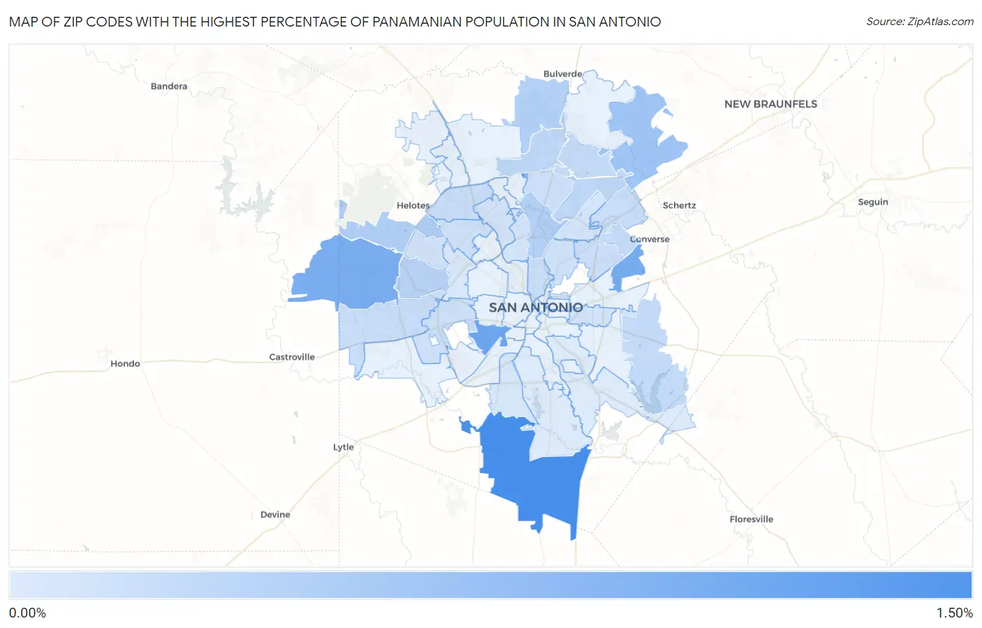 Zip Codes with the Highest Percentage of Panamanian Population in San Antonio Map
