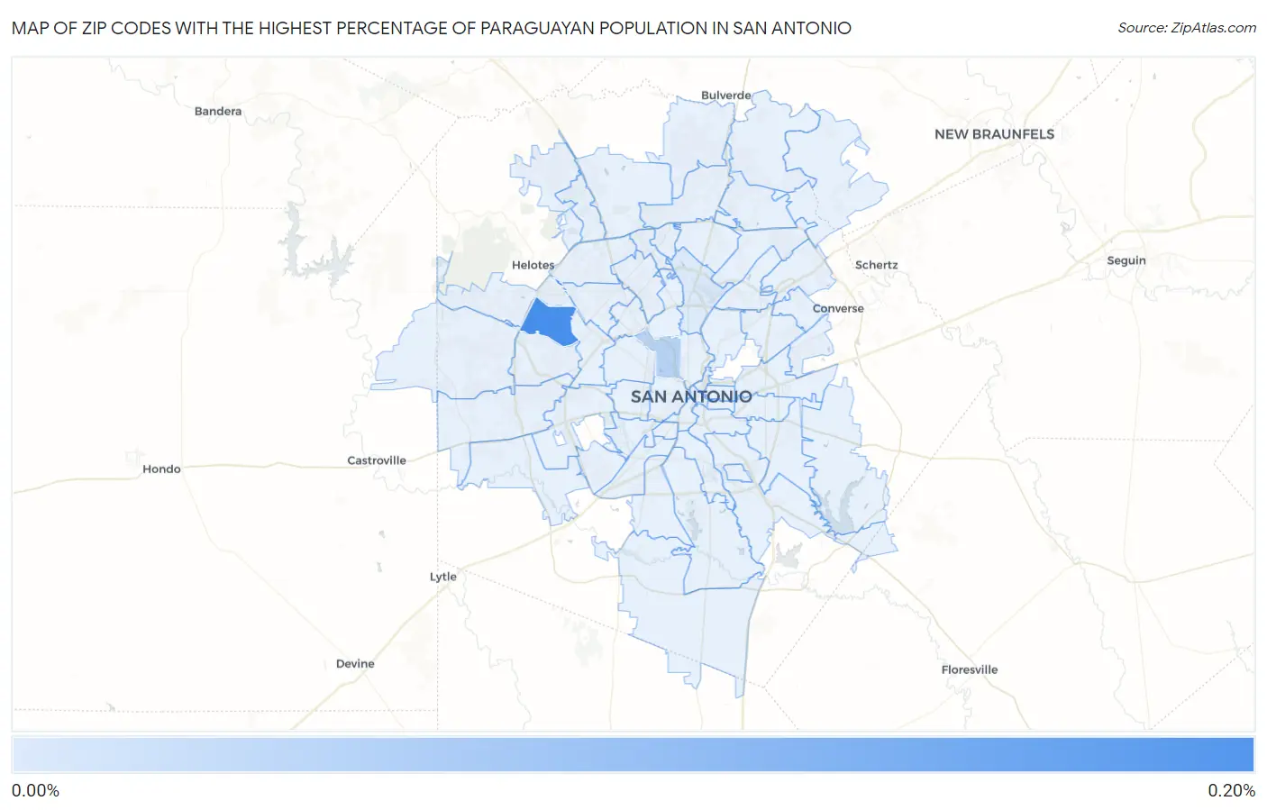 Zip Codes with the Highest Percentage of Paraguayan Population in San Antonio Map