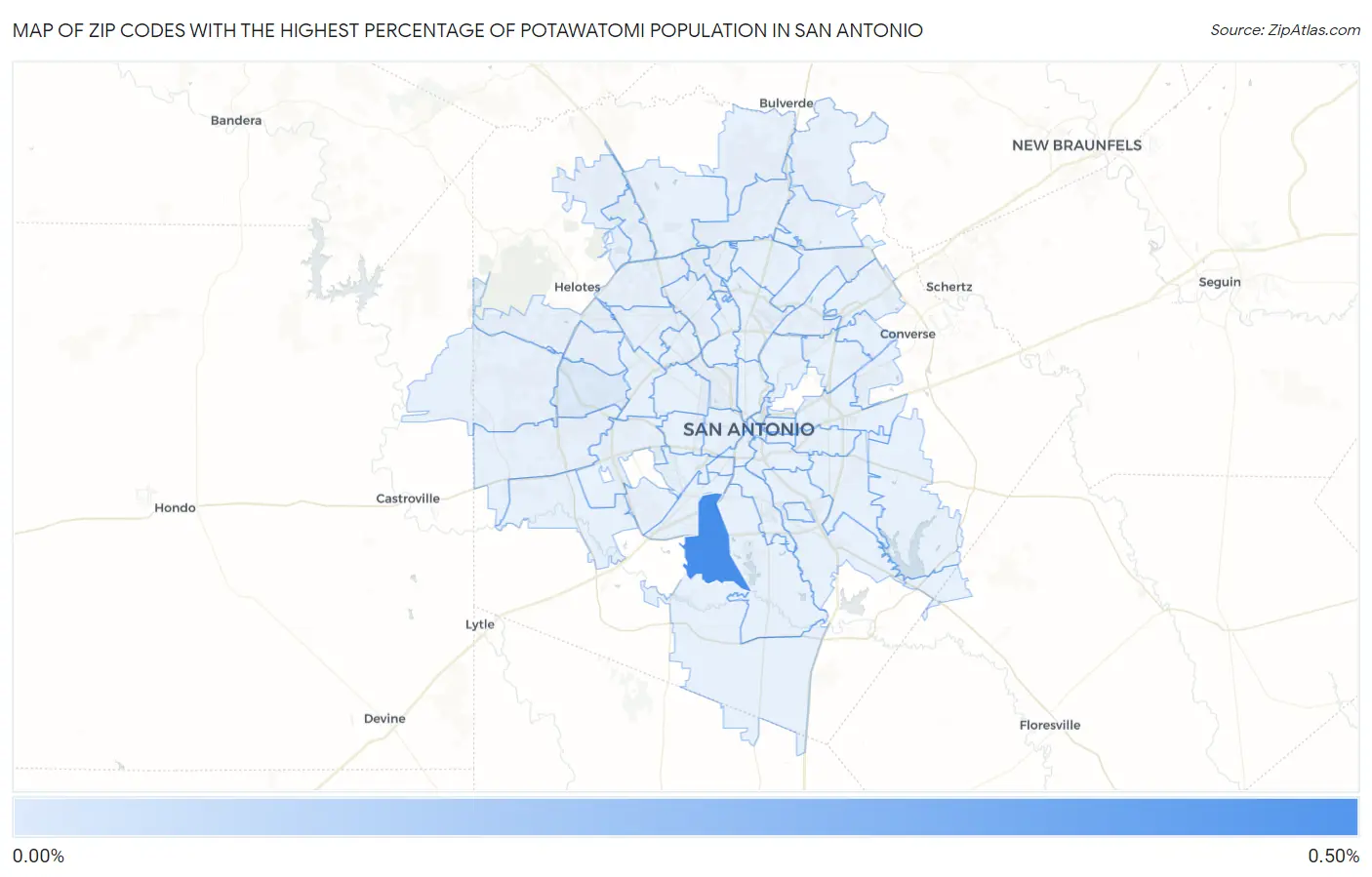 Zip Codes with the Highest Percentage of Potawatomi Population in San Antonio Map