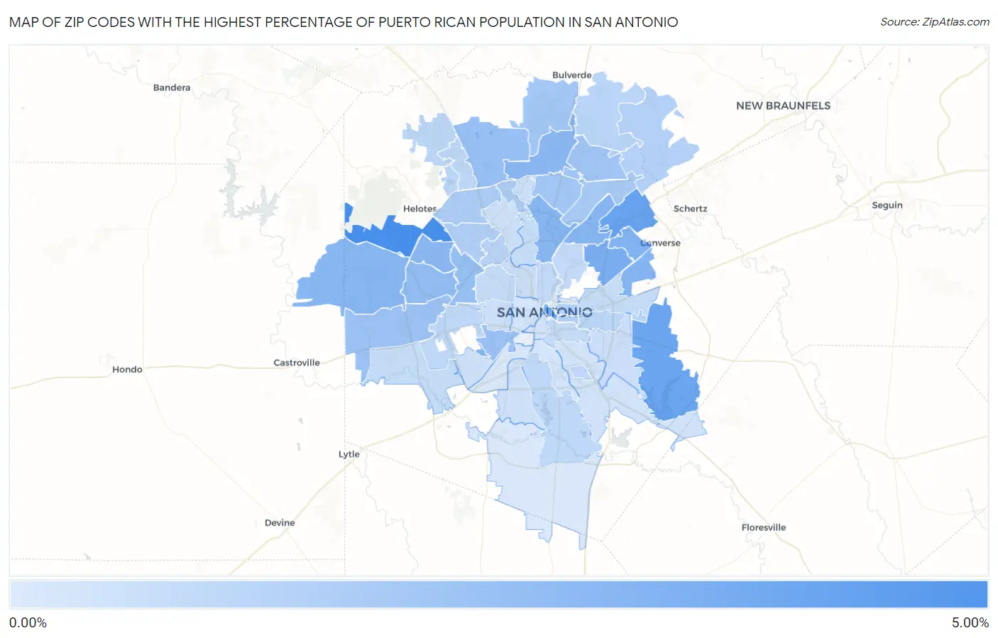 Zip Codes with the Highest Percentage of Puerto Rican Population in San Antonio Map