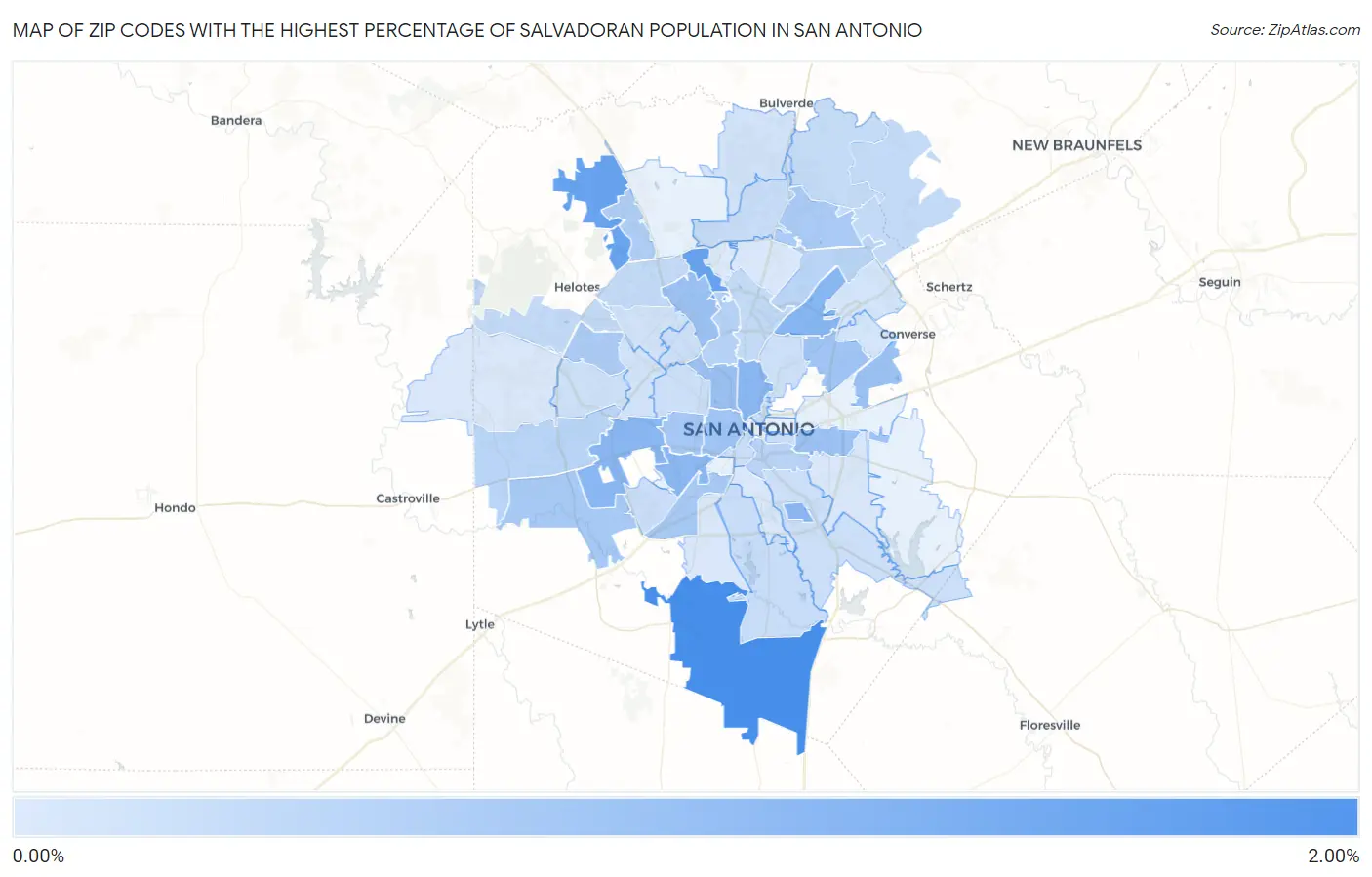 Zip Codes with the Highest Percentage of Salvadoran Population in San Antonio Map