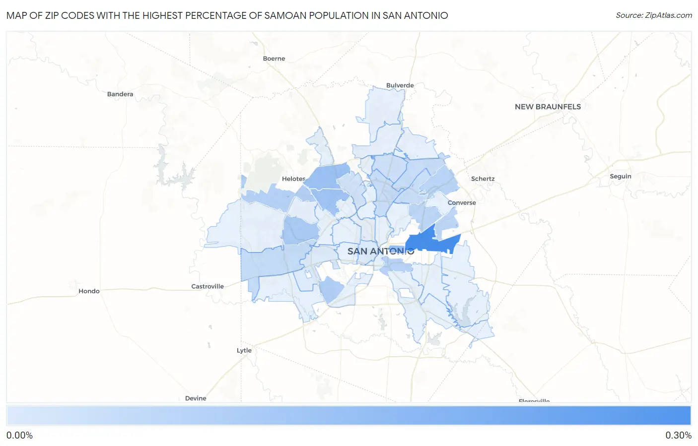 Zip Codes with the Highest Percentage of Samoan Population in San Antonio Map