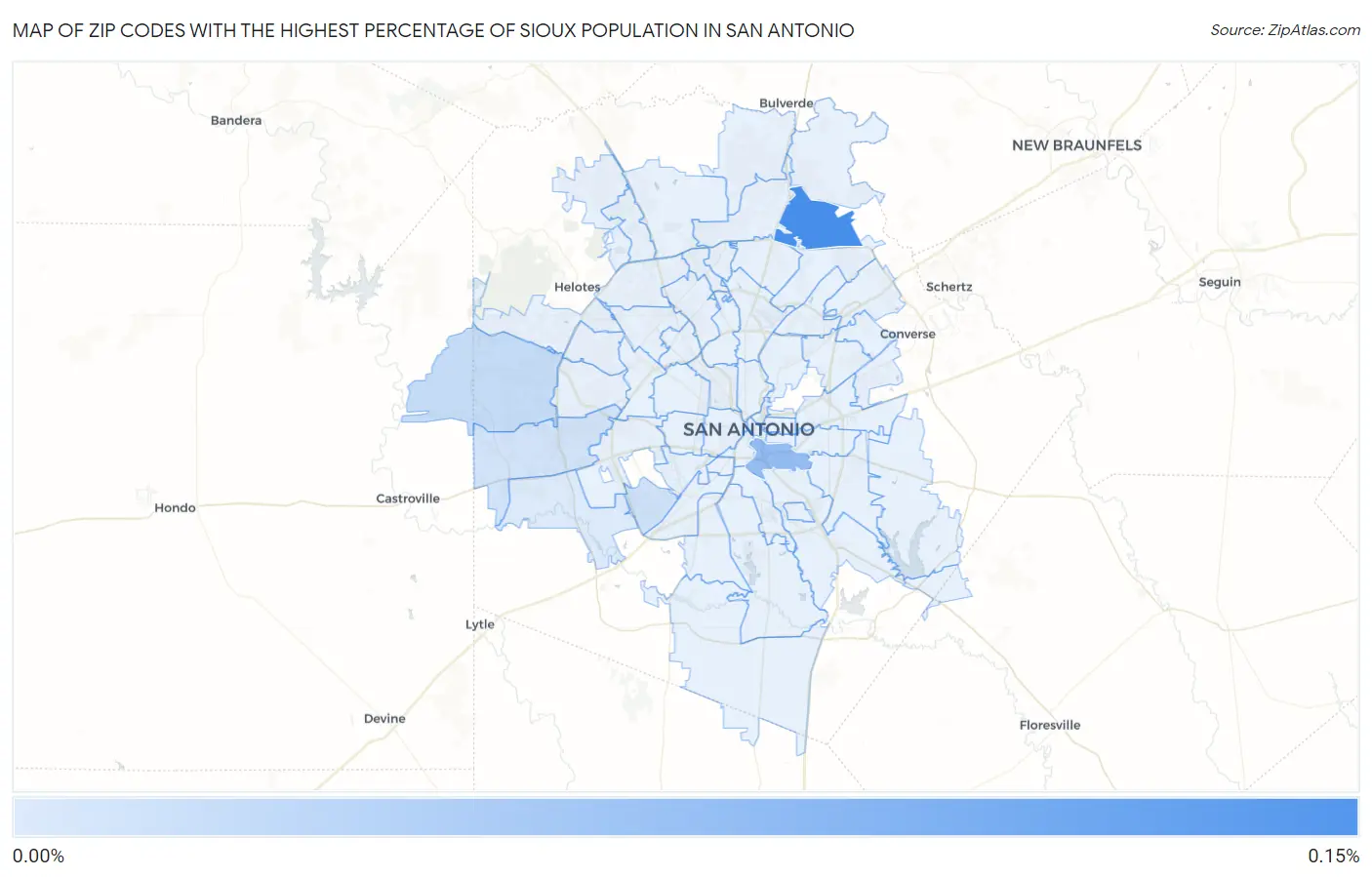 Zip Codes with the Highest Percentage of Sioux Population in San Antonio Map