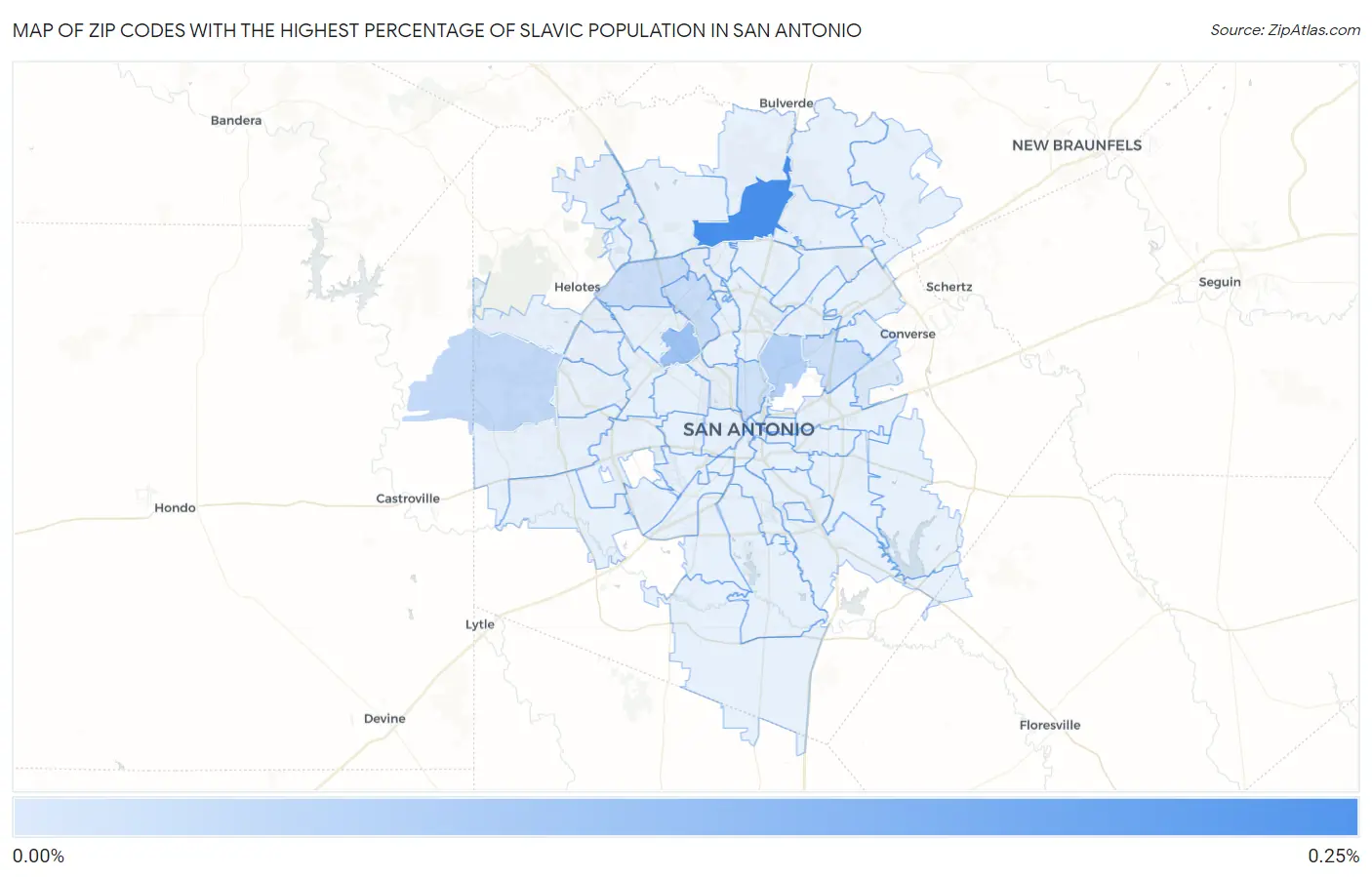 Zip Codes with the Highest Percentage of Slavic Population in San Antonio Map