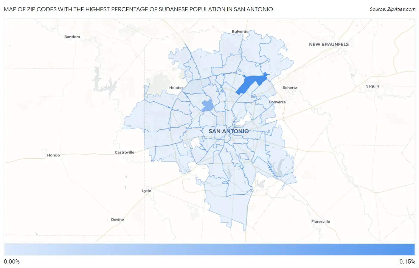 Zip Codes with the Highest Percentage of Sudanese Population in San Antonio Map