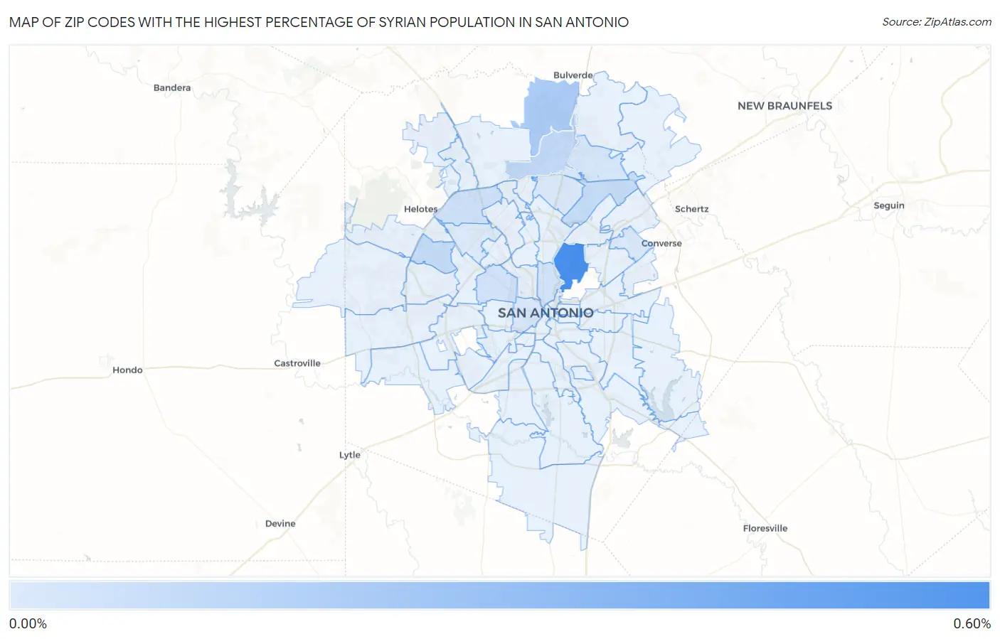 Zip Codes with the Highest Percentage of Syrian Population in San Antonio Map