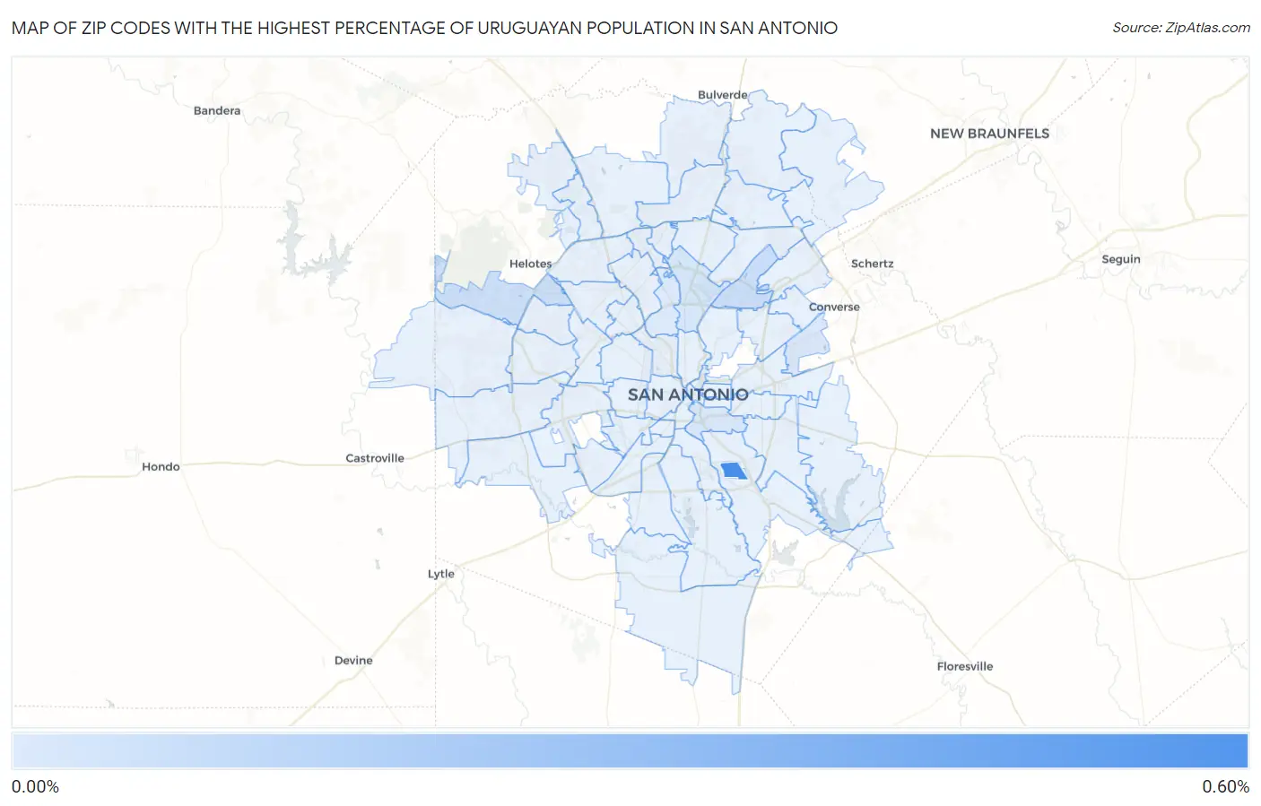 Zip Codes with the Highest Percentage of Uruguayan Population in San Antonio Map