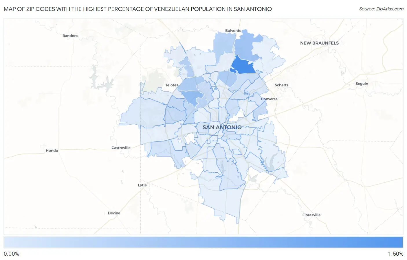 Zip Codes with the Highest Percentage of Venezuelan Population in San Antonio Map