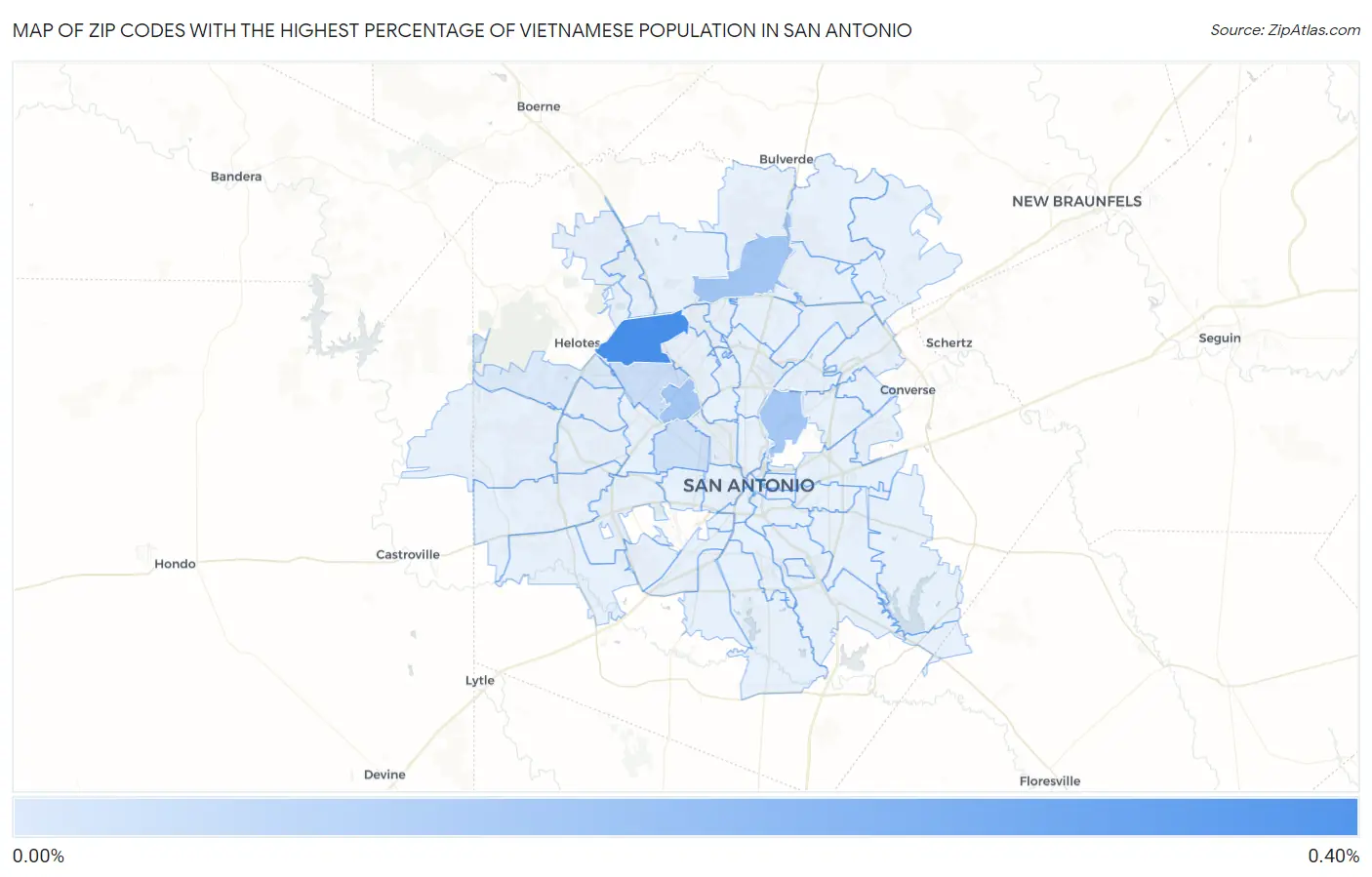 Zip Codes with the Highest Percentage of Vietnamese Population in San Antonio Map