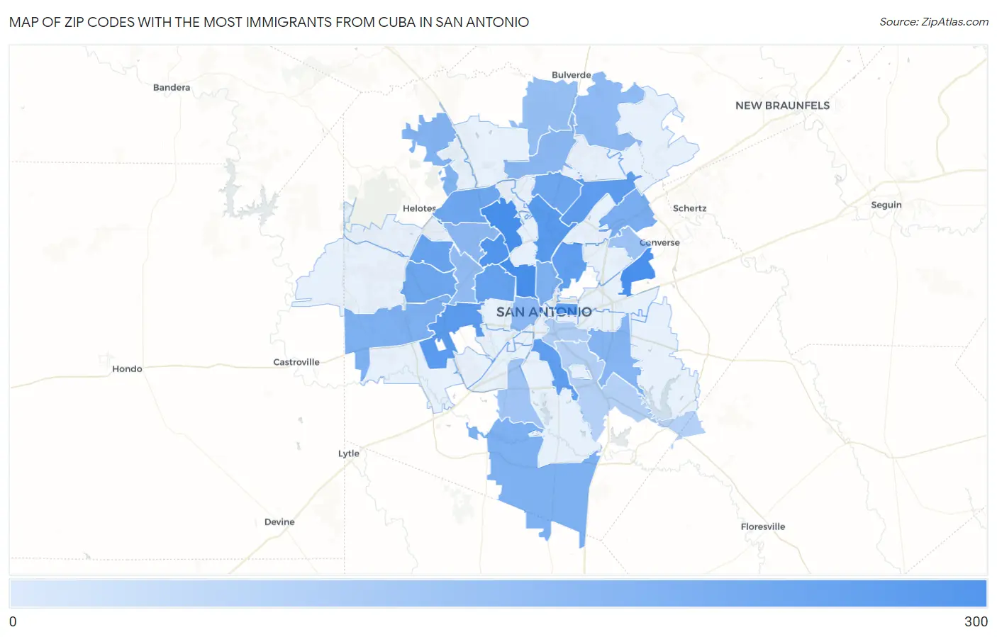 Zip Codes with the Most Immigrants from Cuba in San Antonio Map