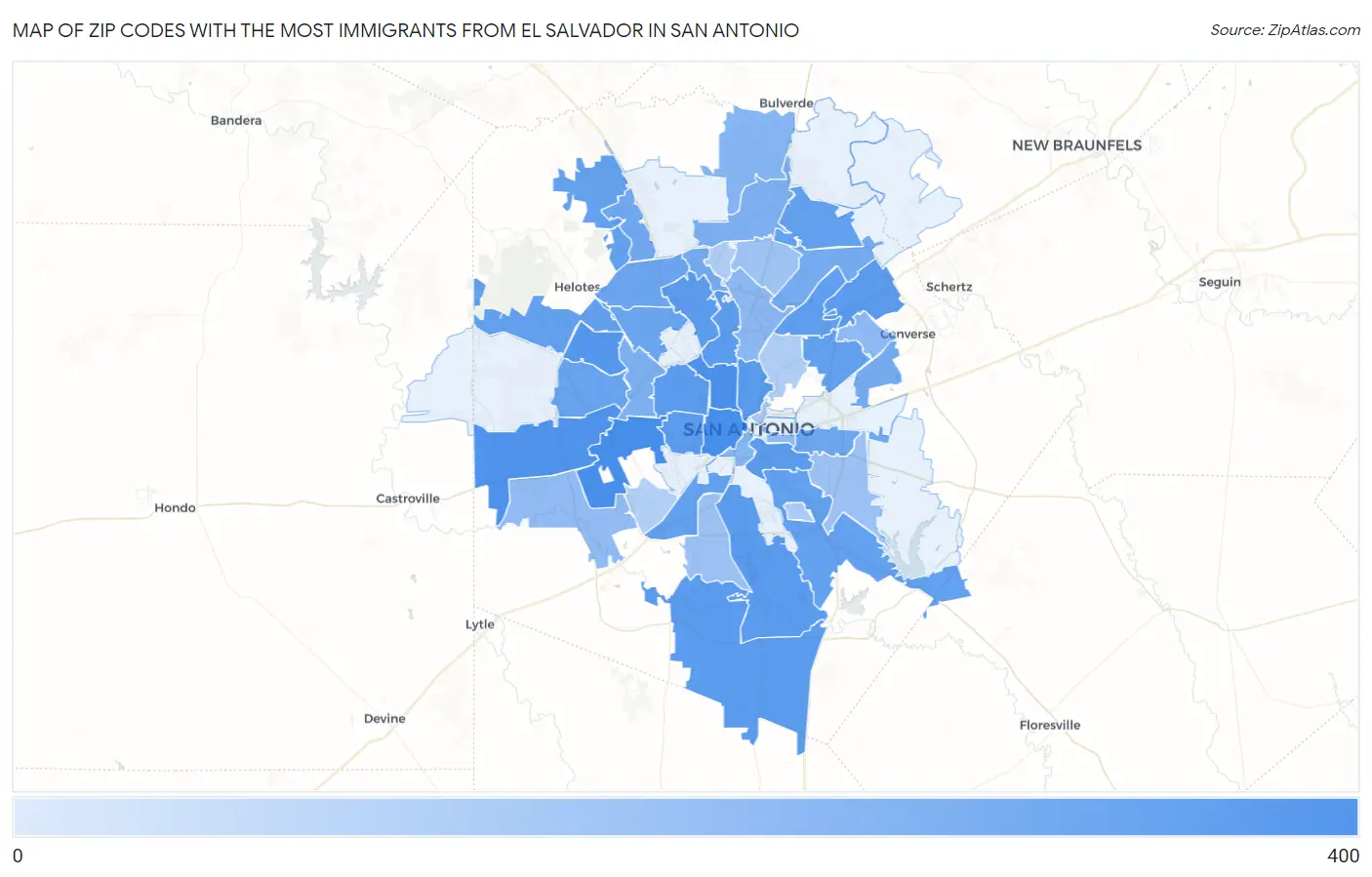 Zip Codes with the Most Immigrants from El Salvador in San Antonio Map