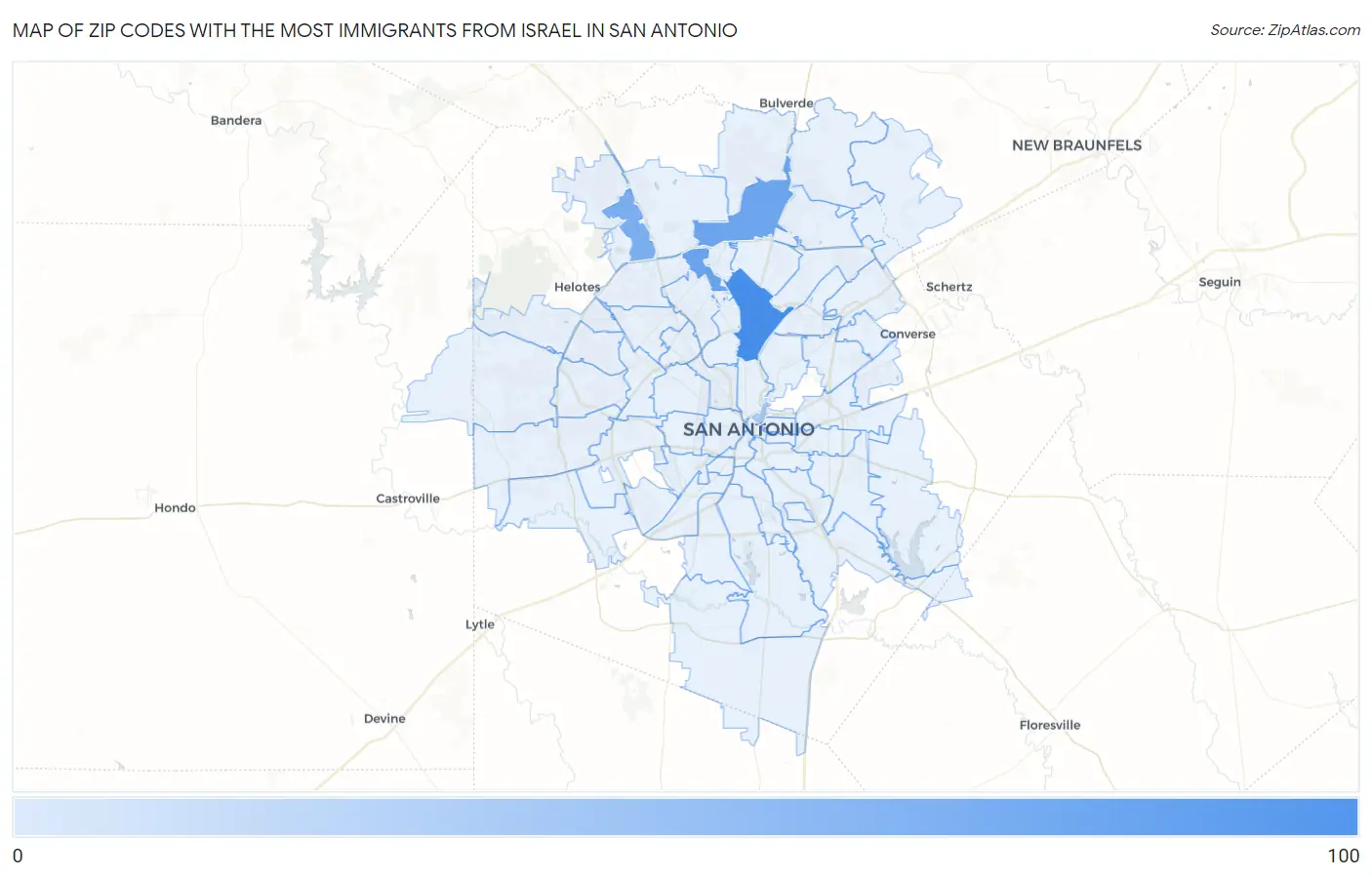 Zip Codes with the Most Immigrants from Israel in San Antonio Map