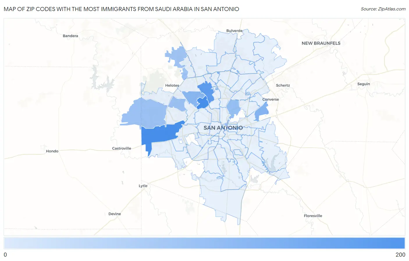 Zip Codes with the Most Immigrants from Saudi Arabia in San Antonio Map