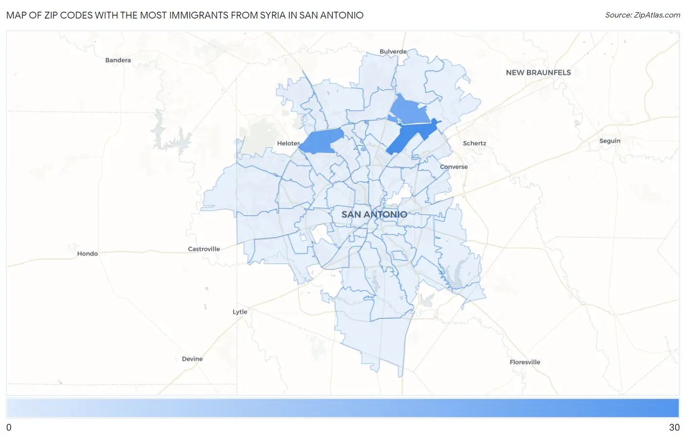 Zip Codes with the Most Immigrants from Syria in San Antonio Map