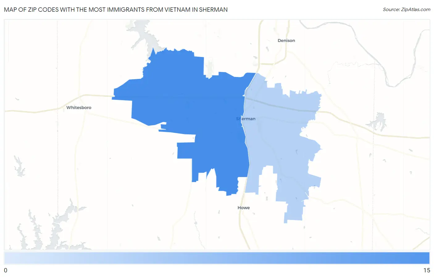 Zip Codes with the Most Immigrants from Vietnam in Sherman Map