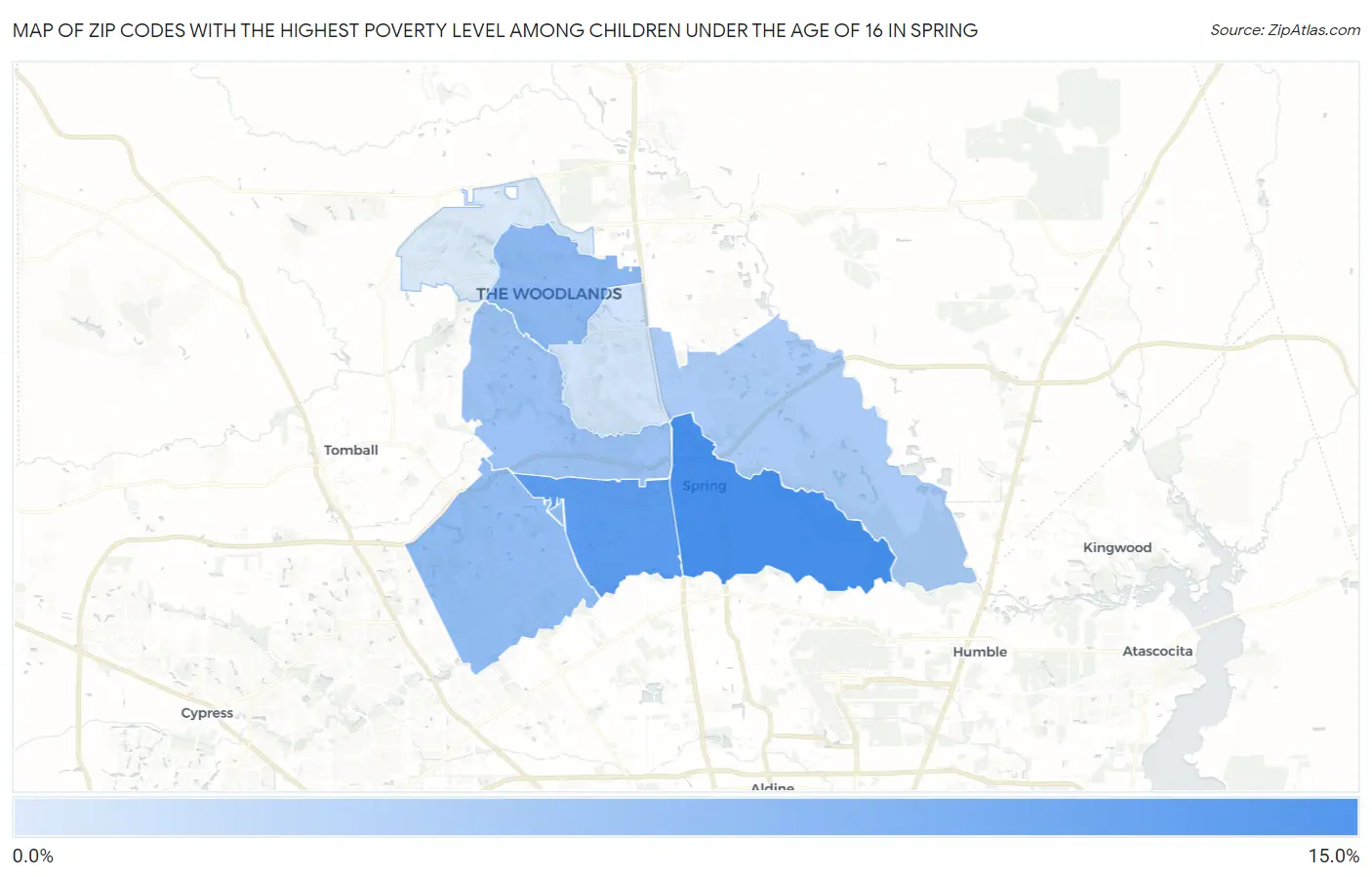 Zip Codes with the Highest Poverty Level Among Children Under the Age of 16 in Spring Map