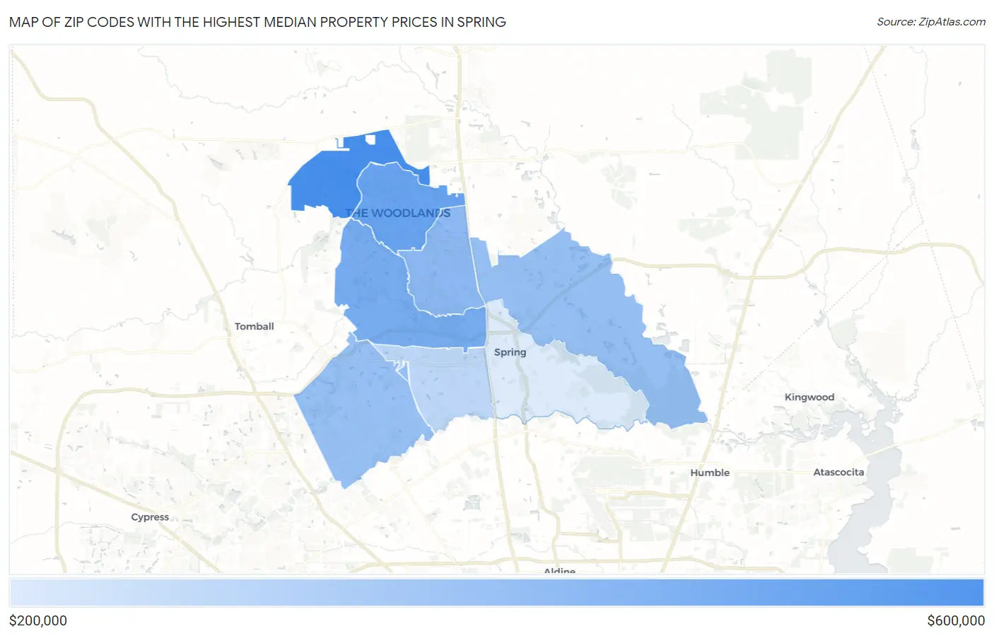 Zip Codes with the Highest Median Property Prices in Spring Map