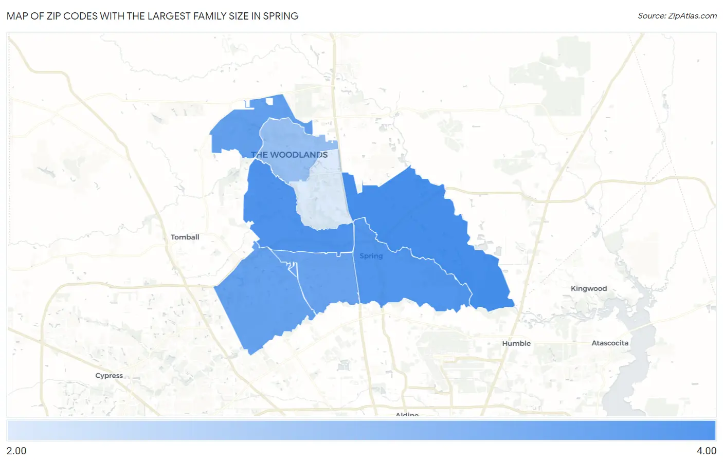 Zip Codes with the Largest Family Size in Spring Map