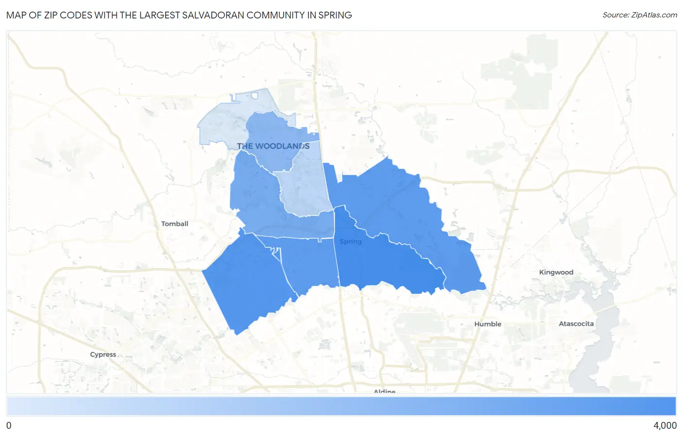 Zip Codes with the Largest Salvadoran Community in Spring Map