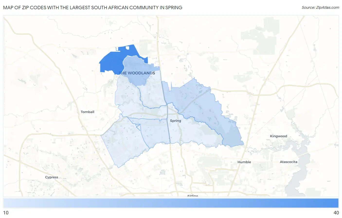 Zip Codes with the Largest South African Community in Spring Map
