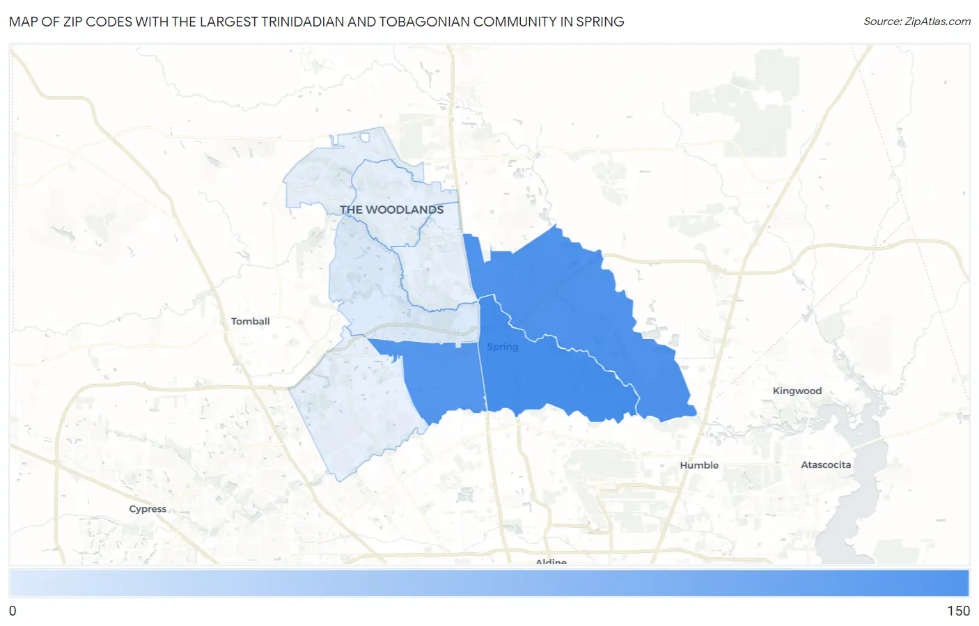 Zip Codes with the Largest Trinidadian and Tobagonian Community in Spring Map
